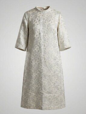 White & Silver Floral Jacquard Midi Shift Dress - Restoration Project
